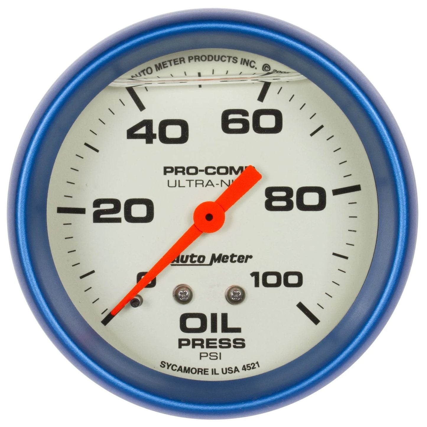 Oil Pressure Gauge Ultra-Nite 0-100 psi Mechanical 2-5/8 in Liquid Filled White Face