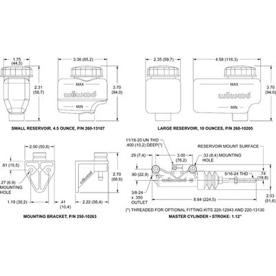 Master Cylinder Kit Compact Side Mount Banjo 1 IN