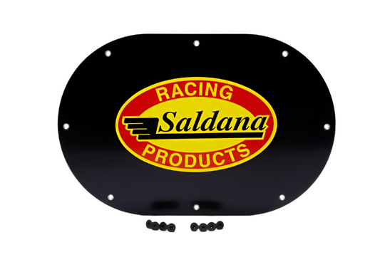 Tail Tank Cover Plate, 6 x 10 in Oval, Aluminum, Black Anodized, Saldana Tail Tanks, Each