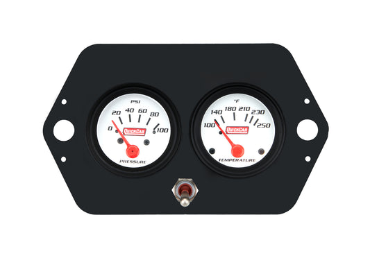 Gauge Panel Assembly, Oil Pressure/ Water Temperature, Single Pole Switch, 2-1/16in Diameter, White Face